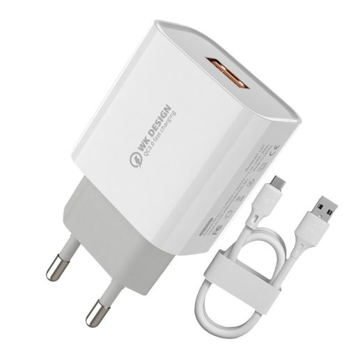 WK Design WP-U57 USB-A, 18W, 2.4A, hálózati töltő adapter USB-A/Type-C kábellel, fehér