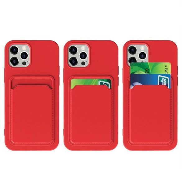 Card Case Silicone iPhone 12 Pro hátlap, tok, piros