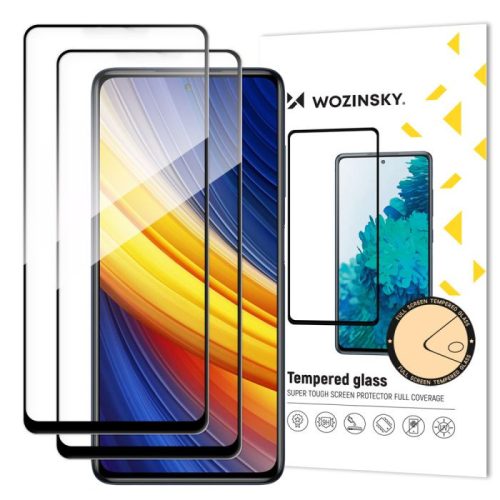 Wozinsky 2db Xiaomi Redmi Note 9S/9 Pro 5D Full Glue teljes kijelzős edzett üvegfólia (tempered glass) 9H keménységű, tokbarát, fekete