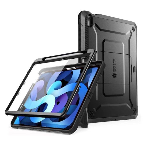 Supcase Unicorn Beetle Pro iPad 10,9" (2022) ütésálló szilikon tok + előlap + állvány, fekete