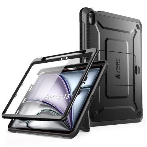 Supcase Unicorn Beetle Pro iPad Air 13” (2024) ütésálló hátlap tok kijelzővédővel, fekete