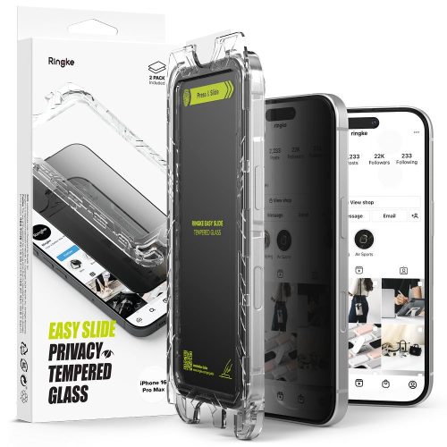 RINGKE EASY SLIDE 2-PACK IPHONE 16 PRO MAX PRIVACY edzett üvegfólia, fekete