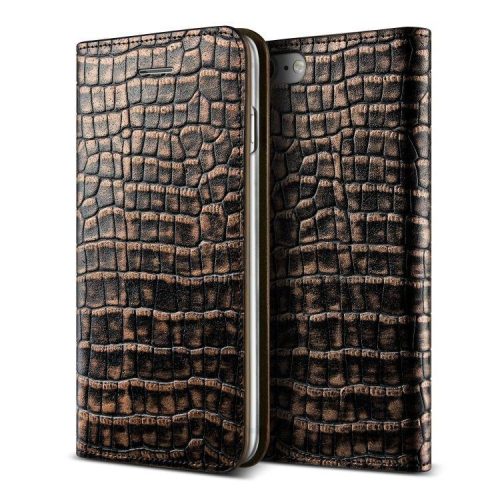 VRS Design (VERUS) iPhone 7 Genuine Croco Diary oldalra nyíló bőr tok, arany