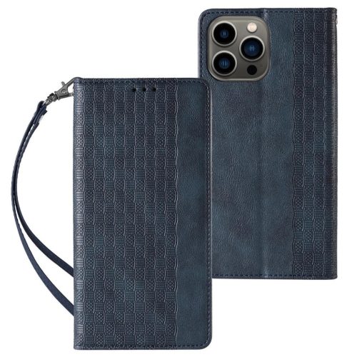 Magnet Strap Case iPhone 14 Flip Wallet Mini Lanyard Stand tok, kék