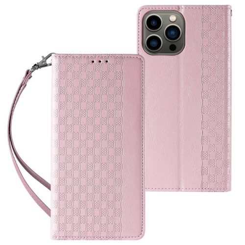 Magnet Strap Case iPhone 14 Case Flip Wallet Mini Lanyard Stand tok, rózsaszín