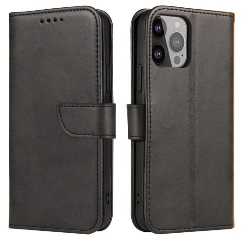 Wallet Case with Stand iPhone 15 Pro Magnet Case tok, fekete