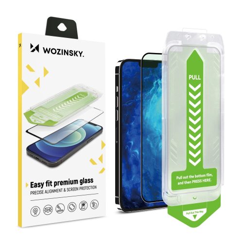 9H Edzett üvegfólia felrakó kerettel iPhone 15 Pro Max Wozinsky Premium Glass