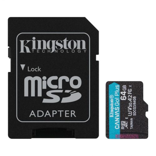 Kingston Canvas Go! Plus micro SDXC, 64GB, class 10, UHS-I, 170 MB/s, memóriakártya adapterrel