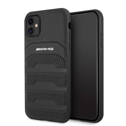 AMG iPhone 11 Leather Debossed Lines eredeti bőr (AMHCN61GSEBK) hátlap, tok, fekete