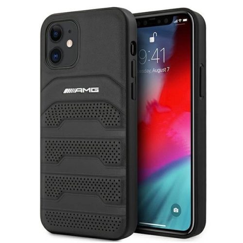 AMG AMHCP12SGSEBK iPhone 12 mini 5,4", hátlap, tok dombornyomott vonalakkal, fekete