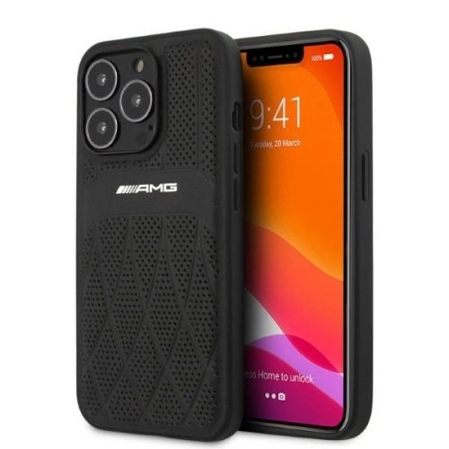 AMG AMHCP13XOSDBK iPhone 13 Pro Max 6,7", hátlap, tok, bőr, ívelt vonalakkal, fekete