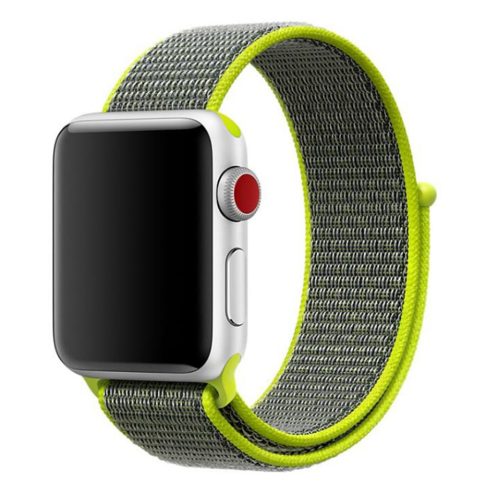 Apple Watch nylon 44mm óraszíj tépőzáras rögzítéssel, szürke-zöld