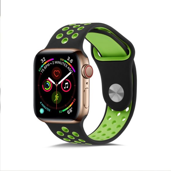 Apple Watch szilikon 38-40mm lélegző sport szíj, fekete-zöld