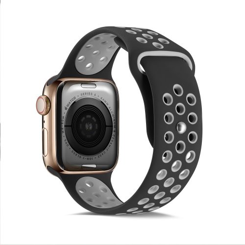 Apple Watch szilikon 44mm lélegző sport szíj, fekete-szürke