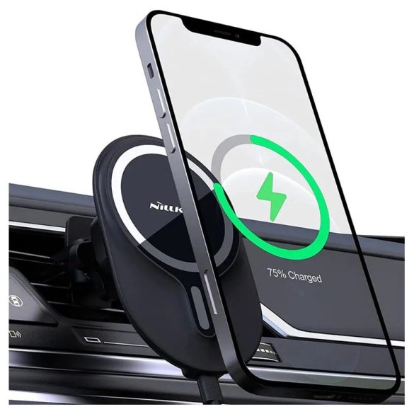 Nillkin Magnetic Car Holder Qi, Magsafe kompatibilis autós telefon tartó és töltő 10W szellőzőrácsra, fekete