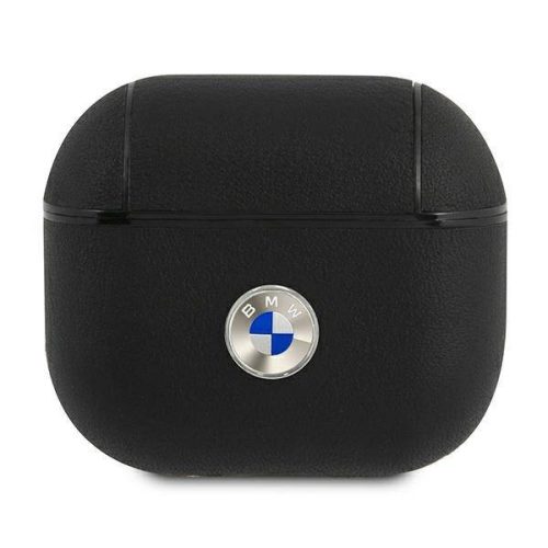 BMW Apple Airpods 3 Geniune Leather Silver Logo valódi bőr (BMA3SSLBK) tok, fekete