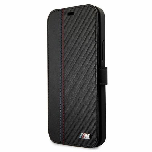 BMW BMFLBKP12SMCARBK M Collection PU Carbon Stripe iPhone 12 mini 5,4" oldalra nyíló tok, fekete