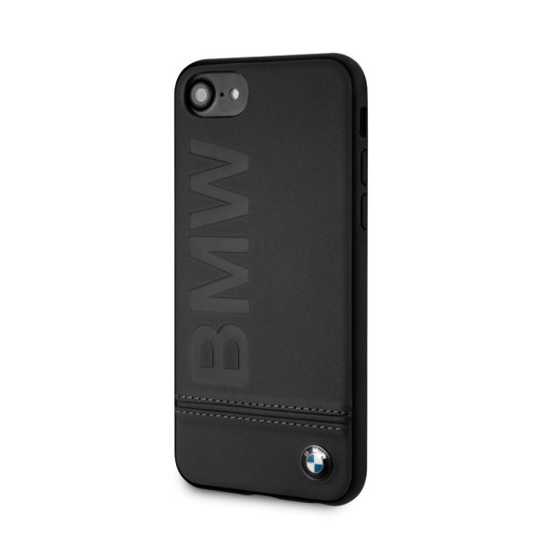 BMW iPhone 7/8/SE (2020) Signature Logo Imprint Leather Hard, eredeti bőr, (BMHCI8LLSB) hátlap, tok, fekete