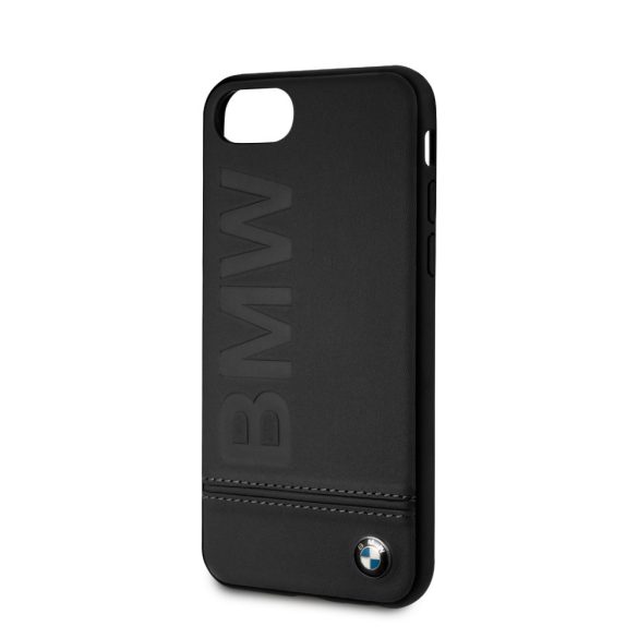 BMW iPhone 7/8/SE (2020) Signature Logo Imprint Leather Hard, eredeti bőr, (BMHCI8LLSB) hátlap, tok, fekete