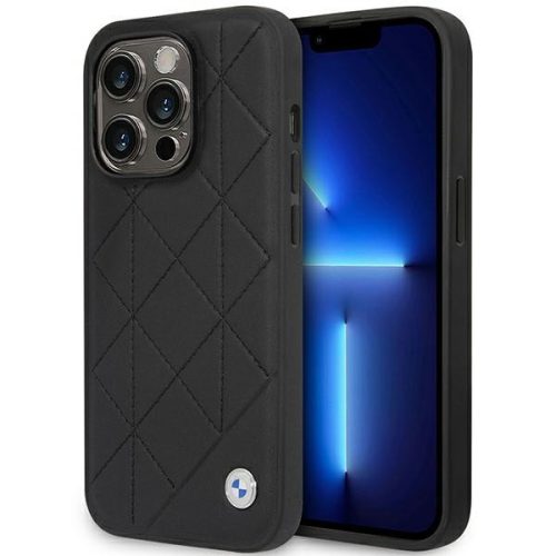 BMW iPhone 14 Pro Leather Quilted (BMHCP14L22RQDK) eredeti bőr hátlap, tok, fekete