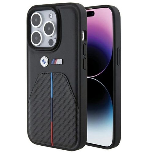 BMW BMHCP15L22NSTB Stamped Tricolor Stripe iPhone 15 Pro 6.1" tok, fekete