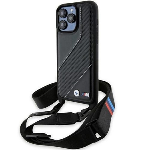 BMW BMHCP15L23PSCCK iPhone 15 Pro 6.1", M Edition Carbon Stripe & Strap M Edition hátlap, tok, fekete