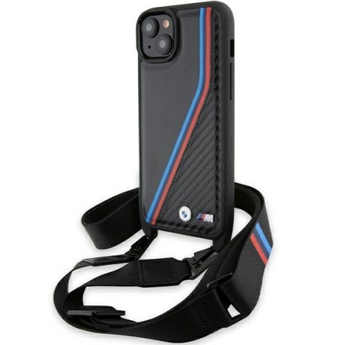 BMW BMHCP15M23PSVTK M Edition Carbon Tricolor Lines & Strap iPhone 14 Plus/15 Plus 6.7" hátlap, tok, fekete