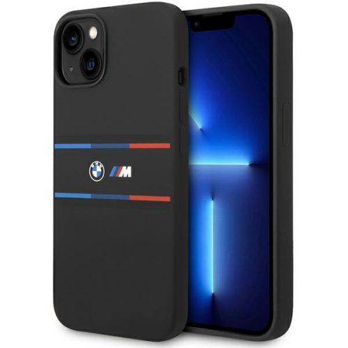 BMW iPhone 15 M Silicone Tricolor Lines (BMHCP15S22SDTK) hátlap, tok, fekete