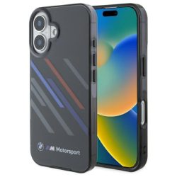   BMW iPhone 16 Plus Motosport IML Random Stripes (BMHCP16M23HTRAK) hátlap, tok, fekete