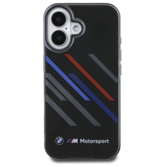 BMW iPhone 16 Plus Motosport IML Random Stripes (BMHCP16M23HTRAK) hátlap, tok, fekete