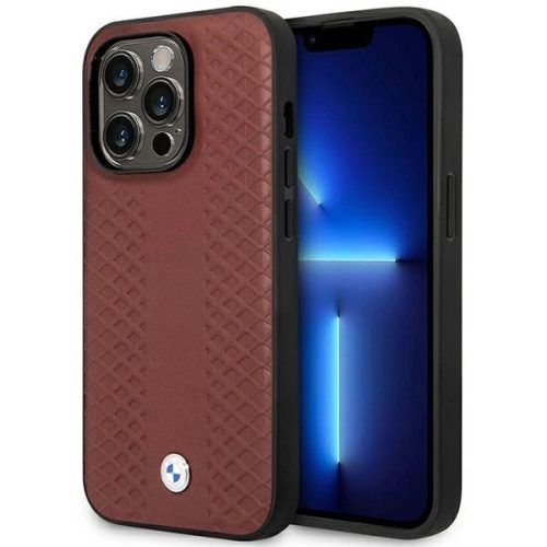 BMW iPhone 14 Pro 6,1" burgundy Leather Diamond Pattern MagSafe (BMHMP14L22RFGR) hátlap, tok,borfó