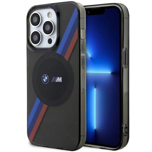 BMW BMHMP14LHDTK iPhone 14 Pro 6.1", szürke tricolor csíkos MagSafe tok