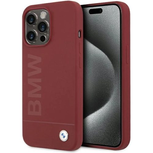 BMW BMHMP15XSLBLBLRE iPhone 15 Pro Max 6.7", Silicone Big Logo MagSafe hátlap, tok, bordó