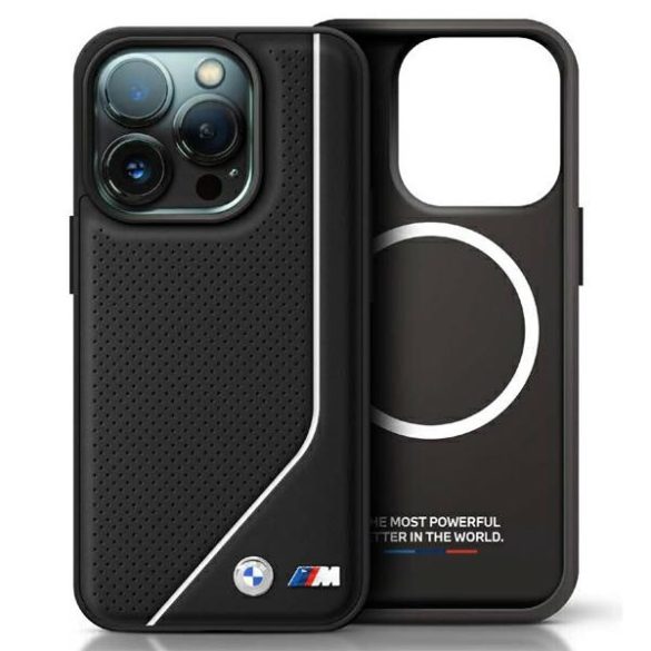 BMW iPhone 16 Pro M Perforated Twisted Line (BMHMP16L23PUCPK) Magsafe kompatibilis hátlap, tok, fekete