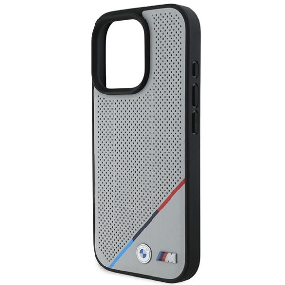 BMW iPhone 16 Pro M Perforated Tricolor Line(BMHMP16L23PUPDG) Magsafe kompatibilis hátlap, tok, szürke