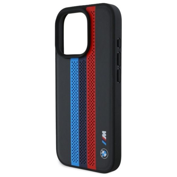 BMW iPhone 16 Pro M Perforated Tricolor Printed Stripes (BMHMP16L23PUPTK) Magsafe kompatibilis hátlap, tok, fekete