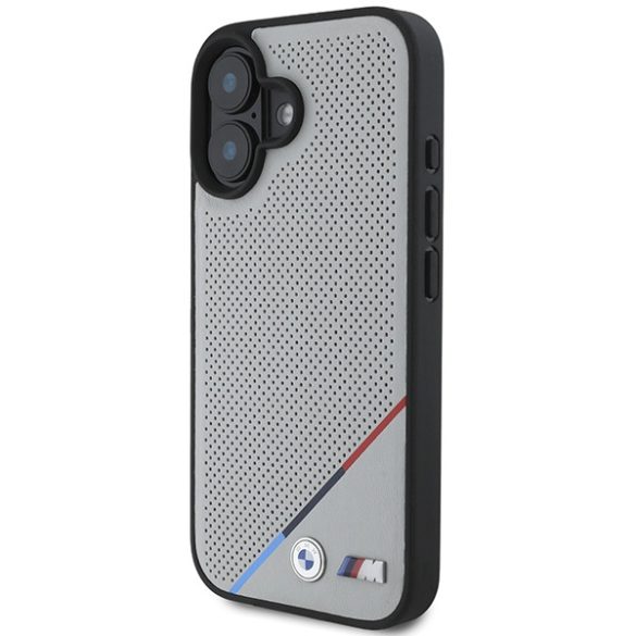 BMW iPhone 16 M Perforated Tricolor Line MagSafe (BMHMP16S23PUPDG) Magsafe kompatibilis hátlap, tok, szürke