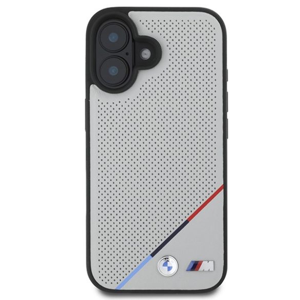 BMW iPhone 16 M Perforated Tricolor Line MagSafe (BMHMP16S23PUPDG) Magsafe kompatibilis hátlap, tok, szürke