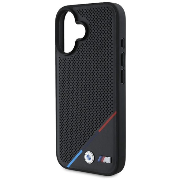 BMW iPhone 16 M Perforated Tricolor Line MagSafe (BMHMP16S23PUPDK) Magsafe kompatibilis hátlap, tok, fekete