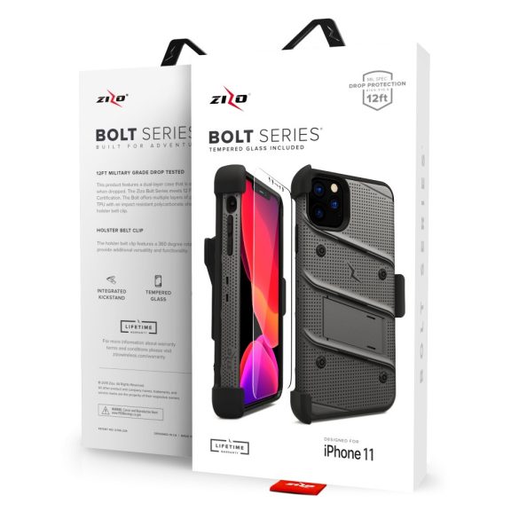 Zizo Bolt Cover iPhone 11 Pro ütésálló hátlap, tok és edzett üvegfólia, fekete-szürke