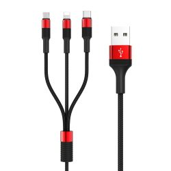   Borofone BX21 lightning/micro-usb/type-c adat- és töltőkábel, 2,4A 1m, piros