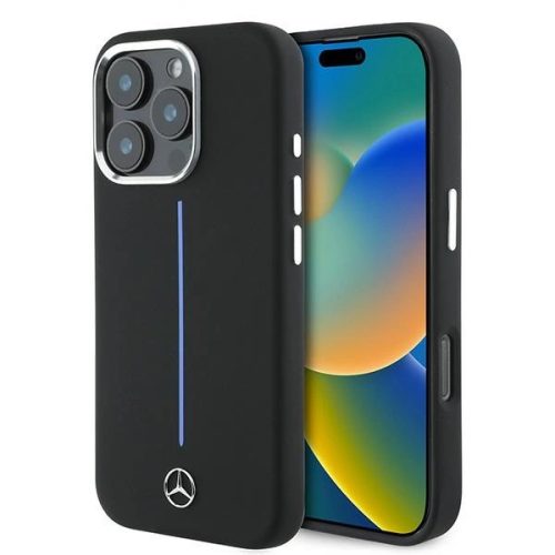 Mercedes case iPhone 16 Pro Max 6,9" MEHMP16X23SUMBK Hardcase Silicone Blue Stripe MagSafe tok, fekete