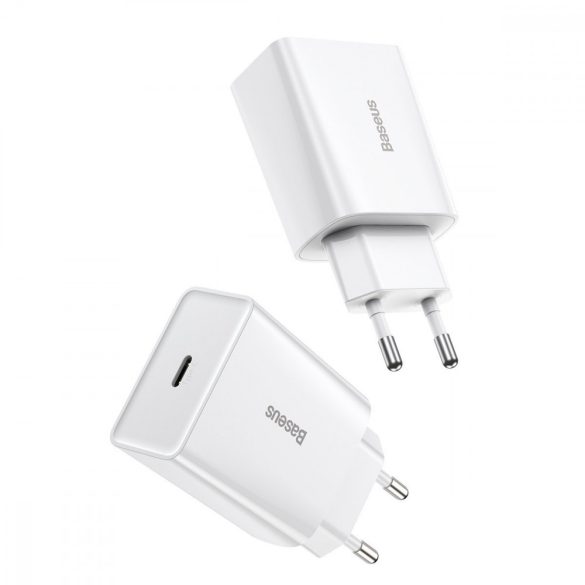 Baseus CCFS-SN01 USB-C, Speed Mini Quick Charger hálózati töltő adapter, gyorstöltés, 20W, QC, PD, 3A, fehér