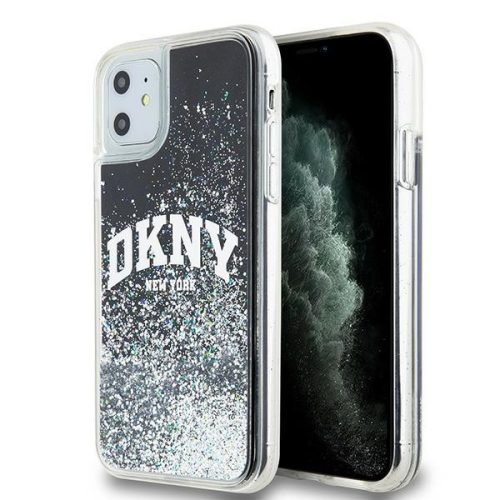 DKNY DKHCN61LBNAEK iPhone 11/Xr 6.1", hátlap, tok, fekete Folyékony csillogó nagy logó