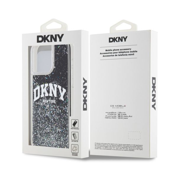 DKNY iPhone 14 Pro Liquid Glitter Arch Logo DKHCP14LLBNAEK hátlap, tok, fekete