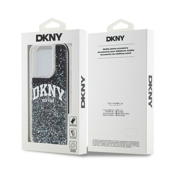 DKNY iPhone 14 Pro Liquid Glitter Arch Logo DKHCP14LLBNAEK hátlap, tok, fekete