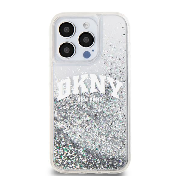 DKNY iPhone 14 Pro Liquid Glitter Arch Logo DKHCP14LLBNAET hátlap, tok, átlátszó