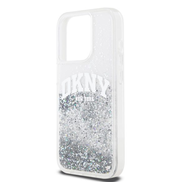 DKNY iPhone 14 Pro Liquid Glitter Arch Logo DKHCP14LLBNAET hátlap, tok, átlátszó