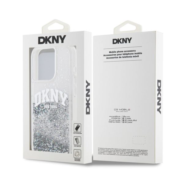 DKNY iPhone 14 Pro Liquid Glitter Arch Logo DKHCP14LLBNAET hátlap, tok, átlátszó