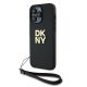 DKNY PU Leather Stack Logo Csuklóóraszíjos tok iPhone 14 Pro, fekete